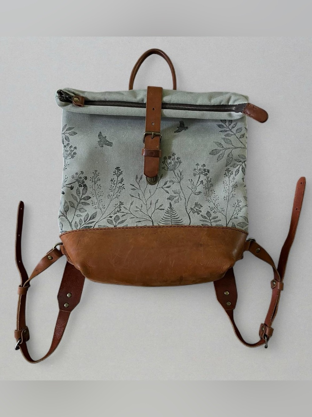 Canvas Leather Roll Top Backpack